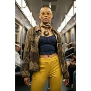 Vintage Y2K Flashback Jacket Cotton Brown M Metallic Embellished 90s